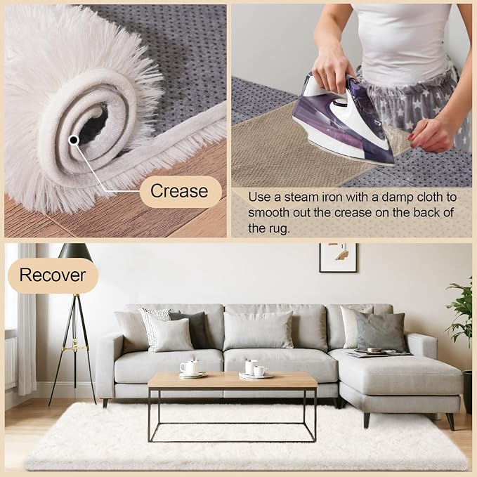 Mugorn 8x10 Area Rugs for Living Room, Large Fluffy Cream White Rugs for Bedroom - Image 4