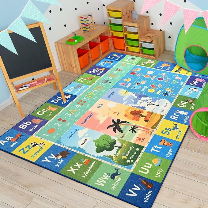 Macgace ABC Kids Rug for Playroom, 5x7 Washable Classroom Area Rugs, Toddler by Macgace