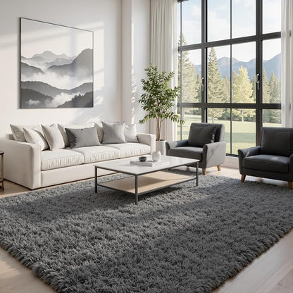 6x9 Area Rugs for Living Room Rug: Soft Fluffy Shag Gray Rugs for Bedroom by CarpetAddColortoYourLife