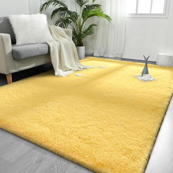 FlyDOIT Large Area Rugs for Living Room, 5x8 Feet Yellow Shaggy Rug Fluffy by FlyDOIT