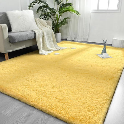 FlyDOIT Large Area Rugs for Living Room, 5x8 Feet Yellow Shaggy Rug Fluffy by FlyDOIT