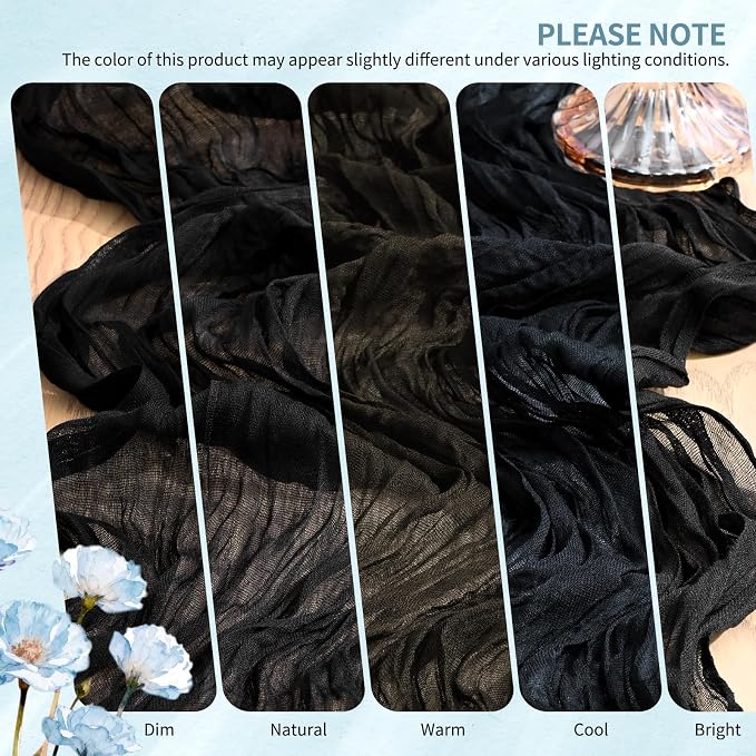 Showgeous 2 Pack Black Cheesecloth Table Runners Boho Wedding Decor | Rustic - Image 7