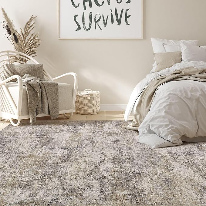 Nakagishi 7x9 Area Rugs Living Room: Washable Abstract Large Neutral Soft Rug - Image 5