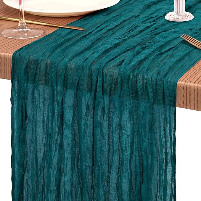Showgeous 2 Pack Teal Cheesecloth Table Runners Boho Wedding Decor | Rustic - Image 9