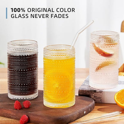 16oz Hobnail Drinking Glasses Set of 6, Vintage Large Capacity Embossed Clear - Image 5