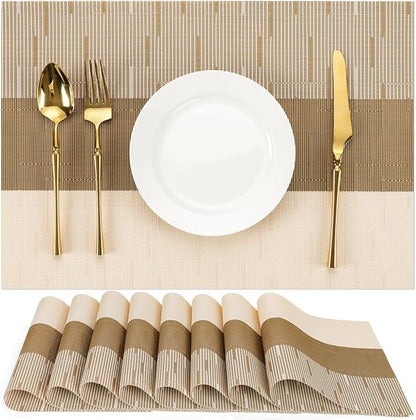 Placemats Set of 8, Vinyl Woven Heat-Resistant Place Mats | Washable Wipeable by Chitomars