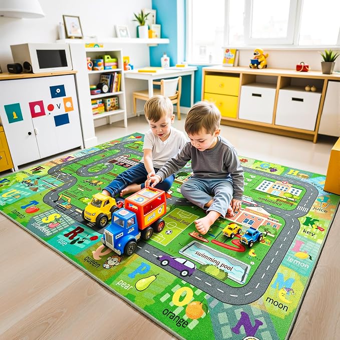 Chicrug 6x9 Car Road Area Rug for Kids Playroom Bedroom, Non Slip Low Pile - Image 6