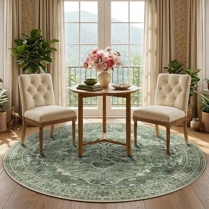RELEANY Area Rugs Round 5ft Washable Non-Slip, Floral Vintage Distress - Image 2
