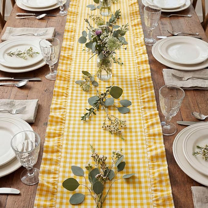 HunnmingRe 1 Pc Gingham Table Runner Yellow, 72 X 13.8 Inch | Cotton Dresser - Image 3
