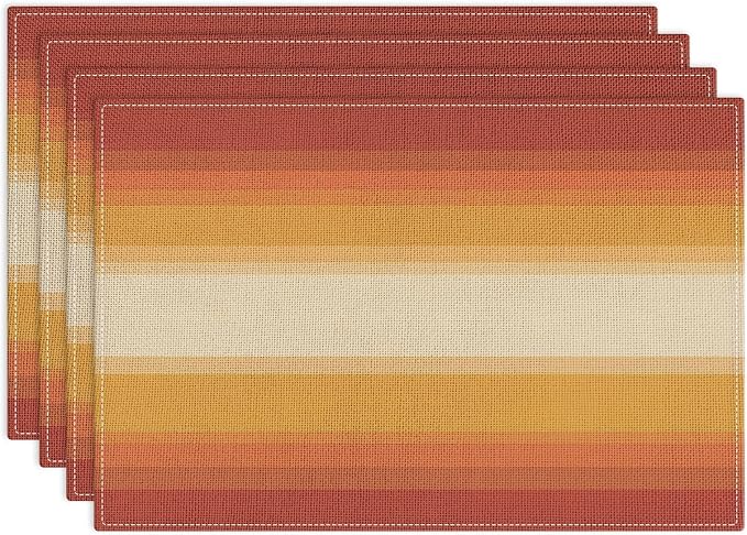 Emvency Farmhouse Placemats Set of 4, 12x18 Inch, Geometric Striped | Retro by Emvency