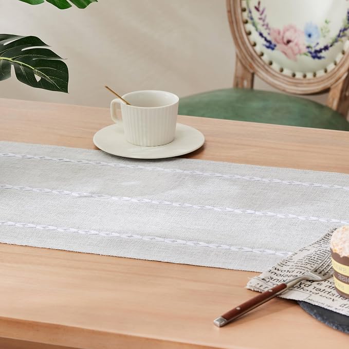 Braided Farmhouse Table Runner, Braided Light Grey 13x108 Inch, Cotton Linen - Image 5