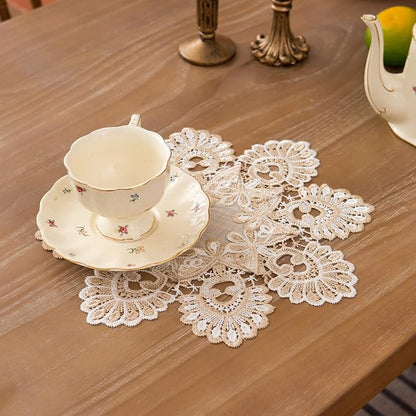 European Antique Jacquard Lace Table Doilies, Small Farmhouse Linen Embroidered - Image 3