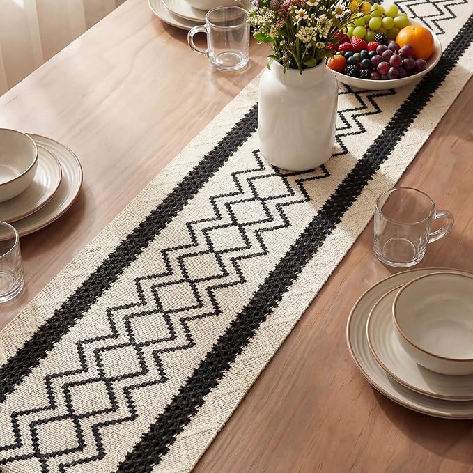Artoid Mode Black Stripe Diamond Woven Table Runner 12x72 Inch | Holiday - Image 3