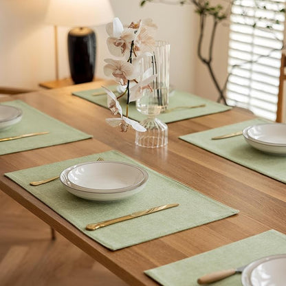 Demetex Green Placemat Set of 4 Washable Linen Textured Place Mats - Image 5