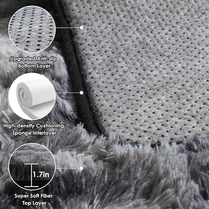 ONASAR Area Rugs 9x12 Living Room, Tie-Dyed Dark Grey Large Fluffy Bedroom Rug - Image 4
