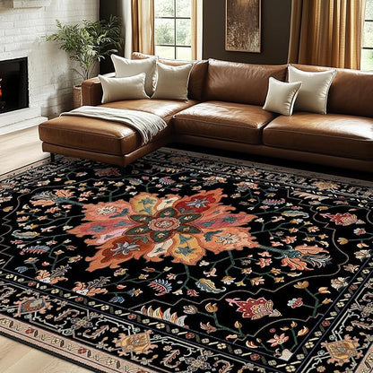 RELEANY Area Rugs 7'x10' Washable Non-Slip, Floral Vintage Distress Medallion - Image 3