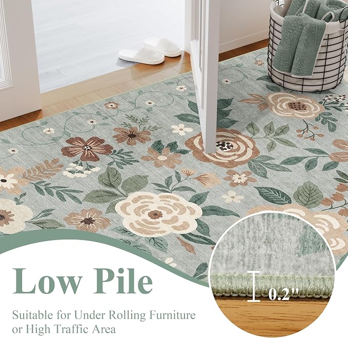 DUKINO 5x7 Area Rug, Floral Design, Lightweight Non Slip Washable, Indoor Low - Image 7
