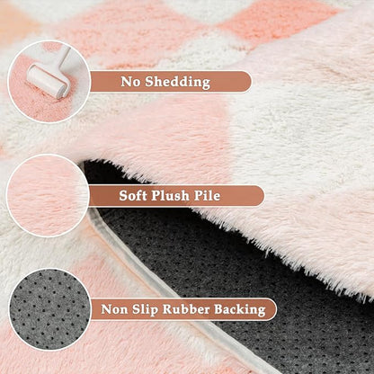 PureCozy Checkered Rug 6x9 Fluffy Shag Living Room Pink Area Rug Modern - Image 6