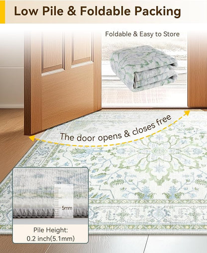 RELEANY Area Rugs Runner 2'6"x8' Washable Non-Slip, Floral Vintage Distress - Image 4