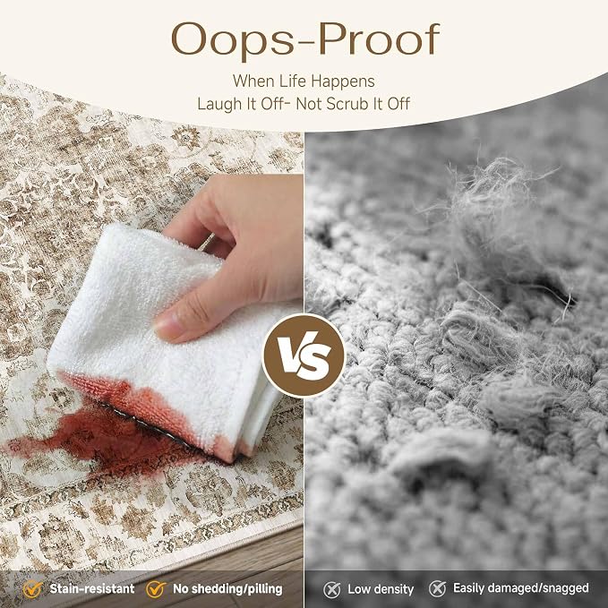 10x12 Neutral Area Rug Brown Vintage Living Room Bedroom Washable Carpet - Image 5