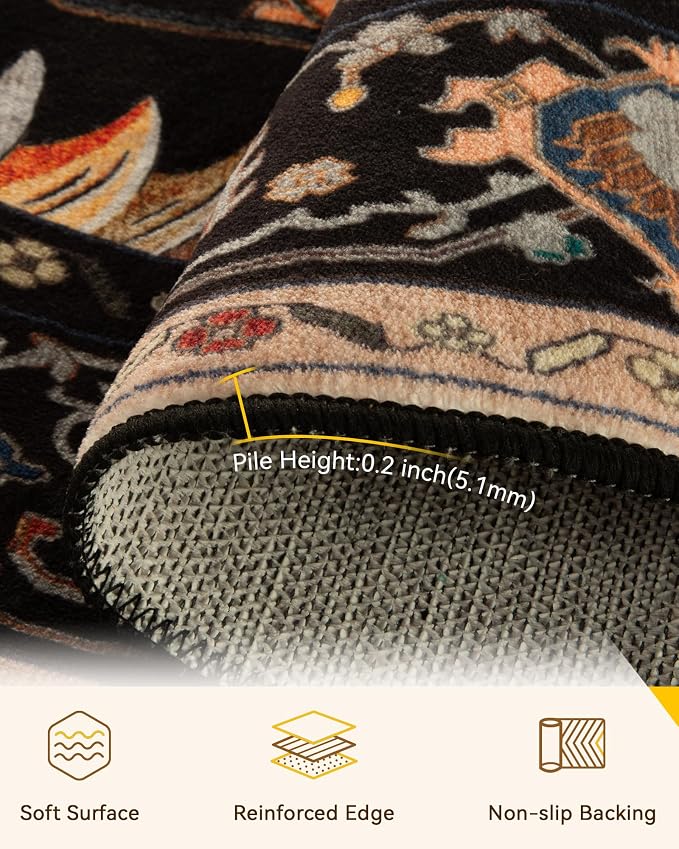 RELEANY Area Rugs Round 7ft Washable Non-Slip, Floral Vintage Distress - Image 4