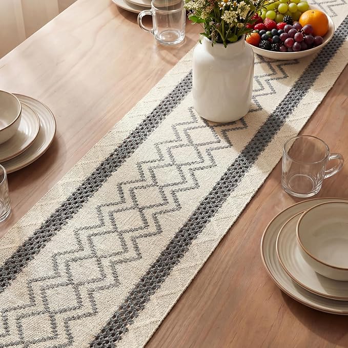 Artoid Mode Dark Grey Stripe Diamond Woven Table Runner 12x120 Inch | Holiday - Image 3