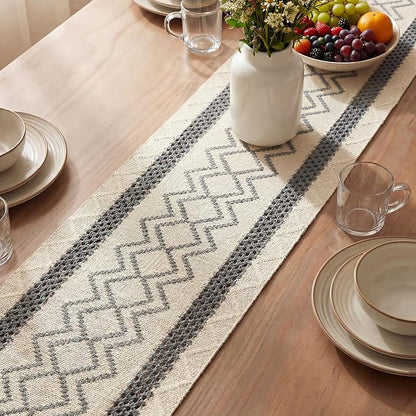 Artoid Mode Dark Grey Stripe Diamond Woven Table Runner 12x120 Inch | Holiday - Image 3