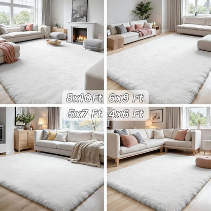 5x7 Area Rugs for Living Room: Ultra Soft Fluffy Shag White Rug for Bedroom - Image 7