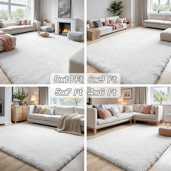 5x8 Area Rugs for Living Room: Soft Fluffy Shag White Rugs for Bedroom - Image 7