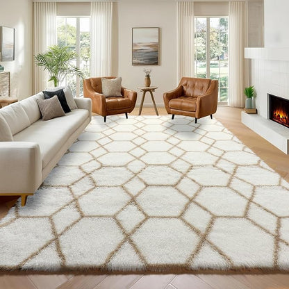 ONASAR Large Living Room Area Rug 6x9, Soft Fuzzy Shaggy Plush Fluffy Moroccan by ONASAR