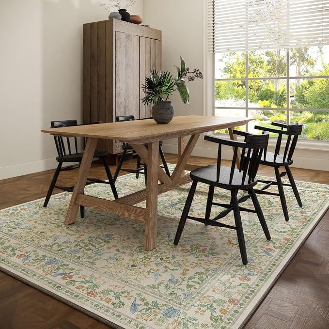 Washable Area Rugs for Living Room: 9x12 Bedroom Rug Boho Vintage Stain - Image 6