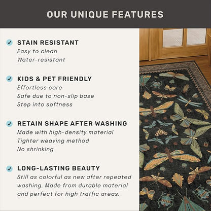 Black Insect 2'6"x8' Washable Non Slip Runner Rugs - Image 7