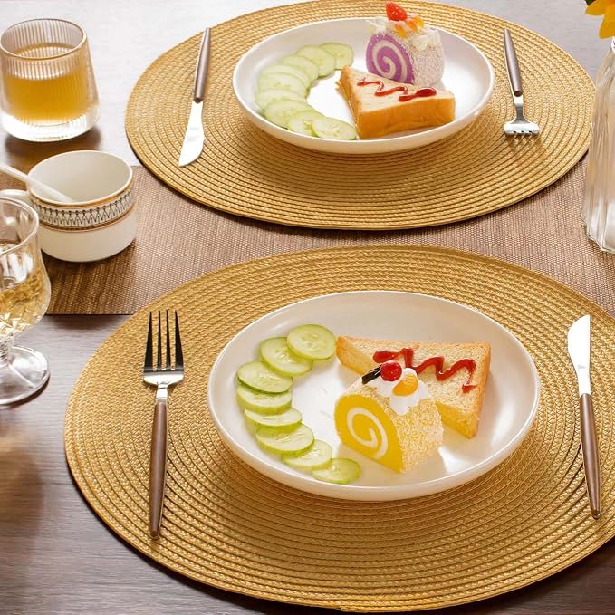 FunWheat Round Braided Placemats Set of 6 Table Mats - Image 7