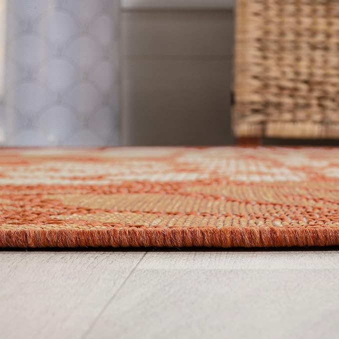 JONATHAN Y Floral Textured Weave Indoor Outdoor Area Rug 4X6 Orange/Cream - Image 6