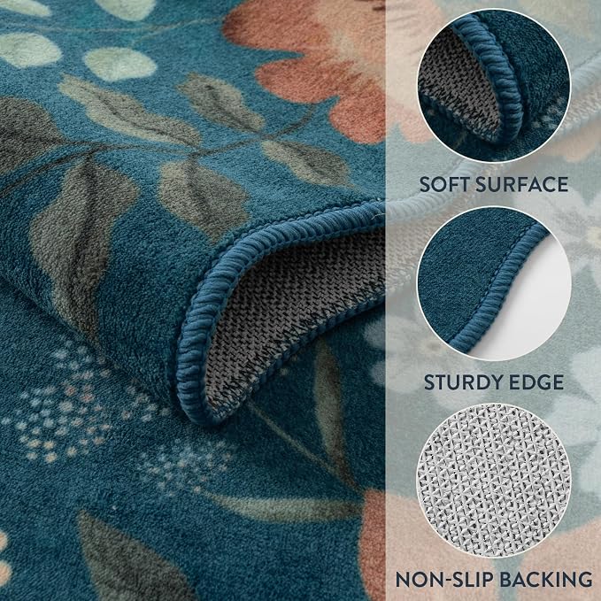 Lahome Floral Washable Rugs for Bedroom, 4X6 Area Rug Ultra-Thin Soft Living - Image 6