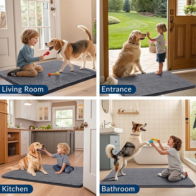 Smiry Dog Door Mat for Muddy Paws 59x32, Absorbent Dirt Trapper, Non-Slip - Image 7