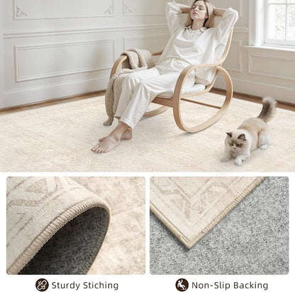 8x10 Area Rugs for Living Room: Vintage Boho Neutral Washable Rug Indoor Soft - Image 4