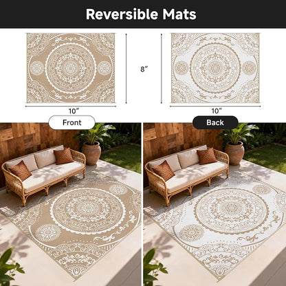 Pauwer Waterproof Outdoor Rug 8x10, Reversible Plastic Straw Patio Camping Rug - Image 2