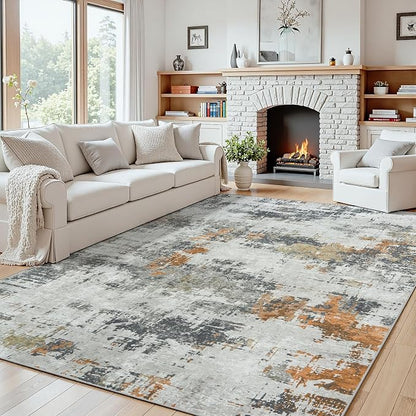 5x8 Area Rugs for Living Room Washable: Abstract Soft Thin Low Pile Grey Rug by Oriannal
