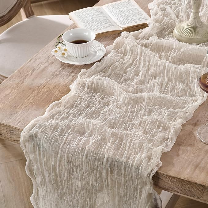 12 Pack Cream White Cheesecloth Table Runners, 120 Inch 10Ft Ivory Gauze Table - Image 3