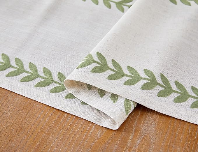 Embroidered Table Runner, Light Green Table Runners 36 Inches Long | Linen - Image 4