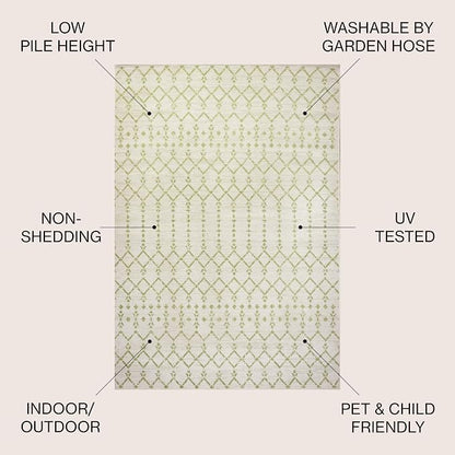 JONATHAN Y Moroccan Geometric Indoor Outdoor Area Rug 8X10 Cream/Green - Image 3