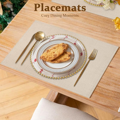 Bloss Beige Placemats Set of 4-12x18 Inch Washable Heat-Resistant Table Mats - Image 5
