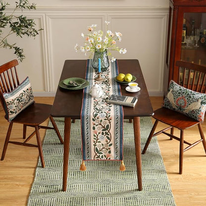 Designer Vintage Linen Extra Long Table Runner, Floral Pattern, Dining Table - Image 9