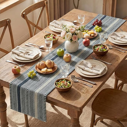 Artoid Mode Dark Blue Farmhouse Stripe Braided Table Runner 12x120 Inch | - Image 5