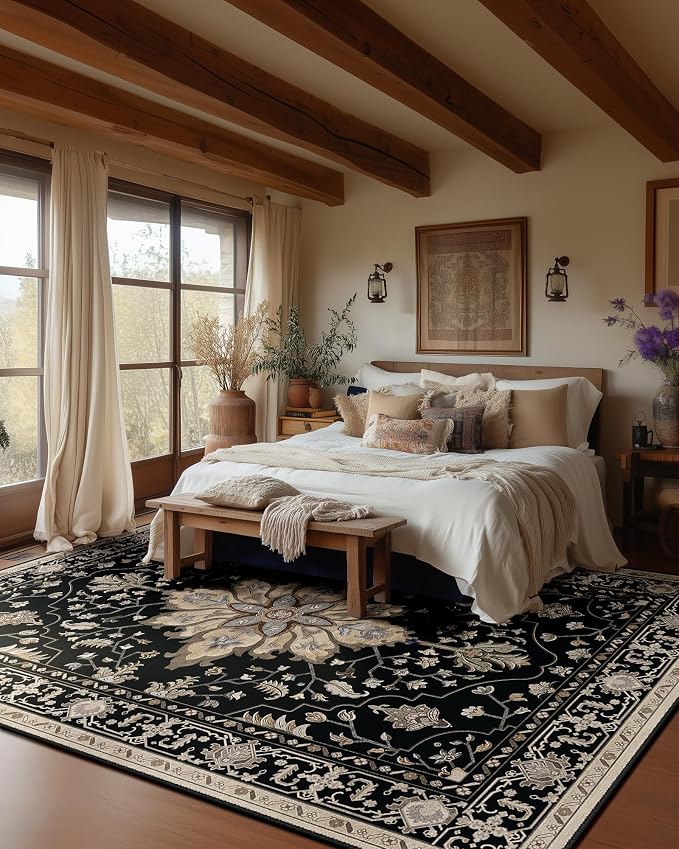 RELEANY Area Rugs Large 10'x14' Washable Non-Slip, Floral Vintage Distress - Image 2