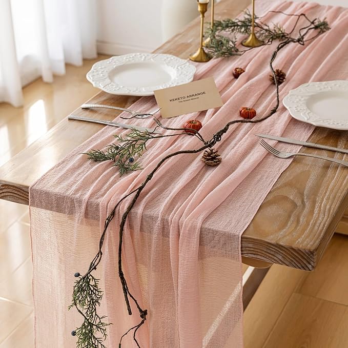 6Pcs Pink Cheesecloth Table Runner 120 Inches by KEKETOARRANGE