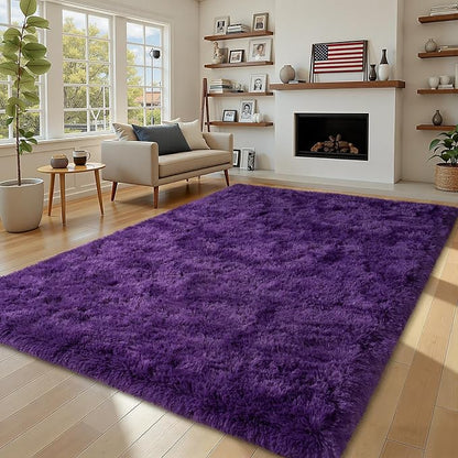 5x7 Purple Rug for Living Room, Soft Fluffy Shaggy Rugs for Bedroom, Modern by WISHTREE