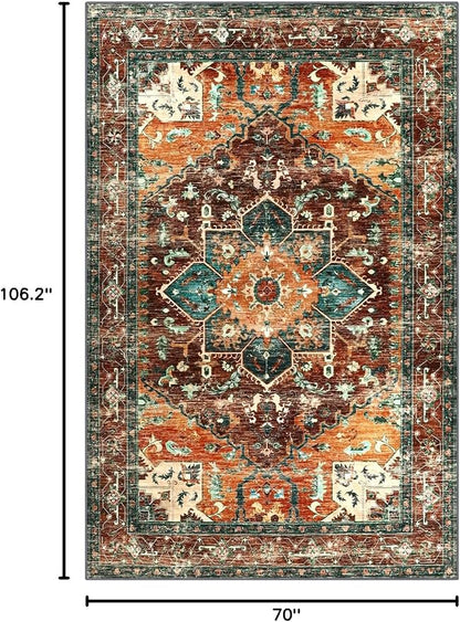 Yamaziot 6x9 Large Area Rug, Non-Slip Washable Boho Vintage Living Room Rug - Image 2