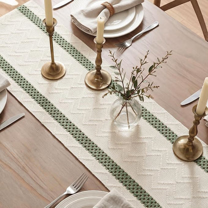 Artoid Mode Sage Green Stripe Woven Rustic Table Runner 12x72 Inch | Holiday - Image 4